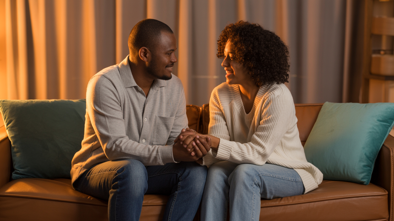 Couple in supportive counseling conversation